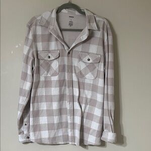 Sonoma Beige and White Plaid Button Down Shirt